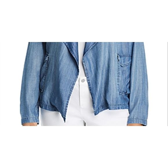 Bagatelle Plus Chambray Open Front Jacket Blue Size 2XL - Picture 3 of 3